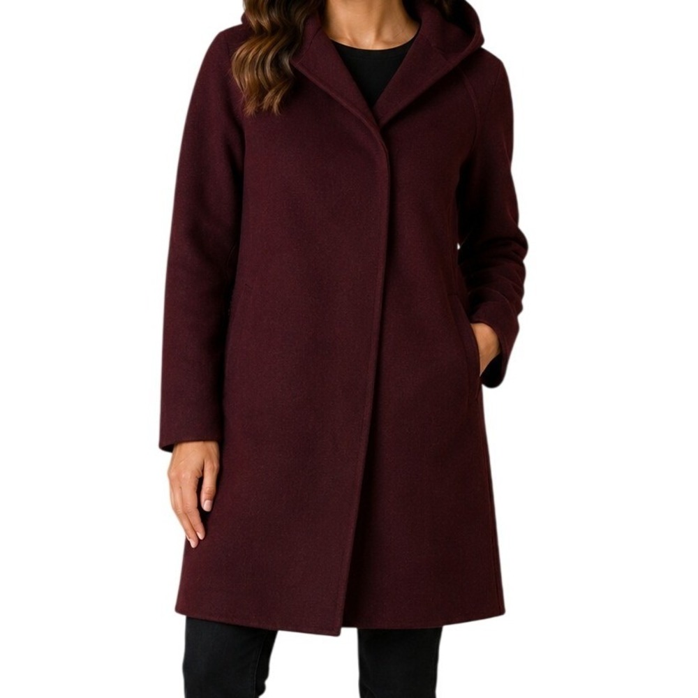 Vince Burgundy Wool Blend Hooded Coat Women's Small